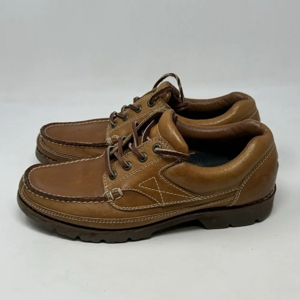 Rockport Lug Sole Moc Toe Shoes Mens 9 M Brown Leather Casual Boat Lace Up